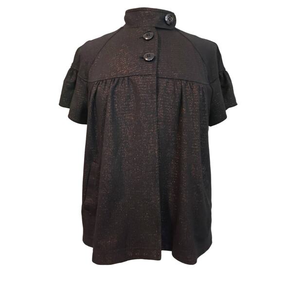 LaRok Shirt Womens Medium Blazer Cropped Black Gold Accent Short Sleeve Top - Picture 1 of 8